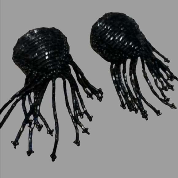 2:$30 Rare Black Beaded Tassel Earrings - Picture 2 of 5